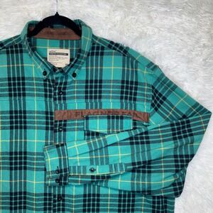 Flag Nor Fail Forever Collection Green Plaid Flannel Shirt Men's 2XL Faux Suede